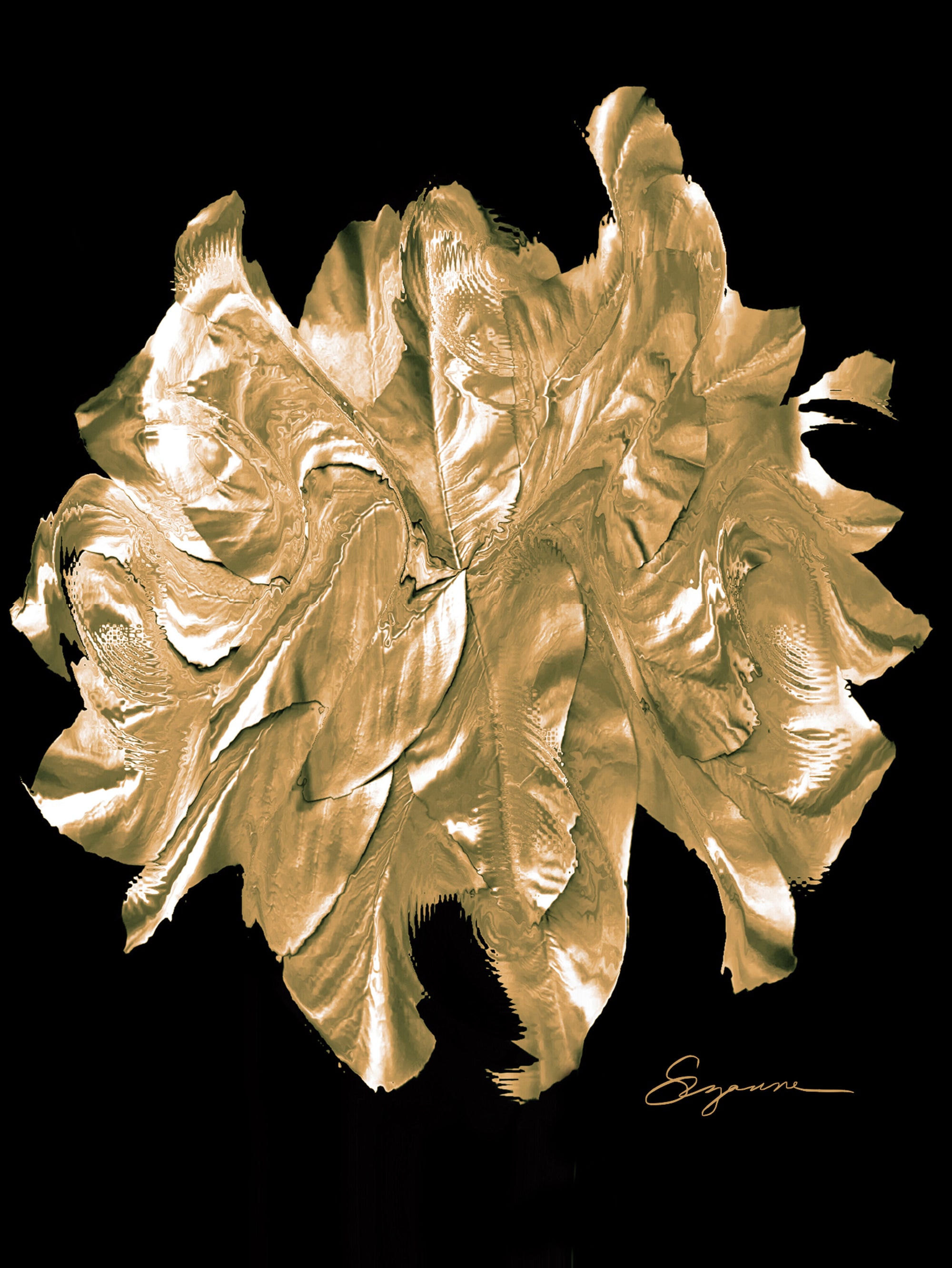 a golden flower on a black background